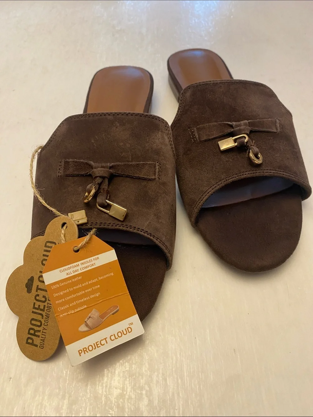 Project Cloud Cannes Suede Leather Slide Memory Foam Dressy Flat Sandals 7.5 NWT